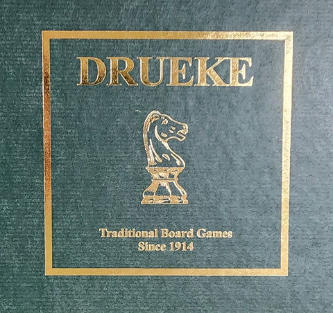 Drueke 18”x 18” Solid Walnut and Maple Chess Set with all pieces